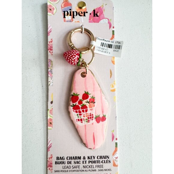 Piper K Strawberry Basket Theme Bag Charm and key Chain - Picture 2 of 3